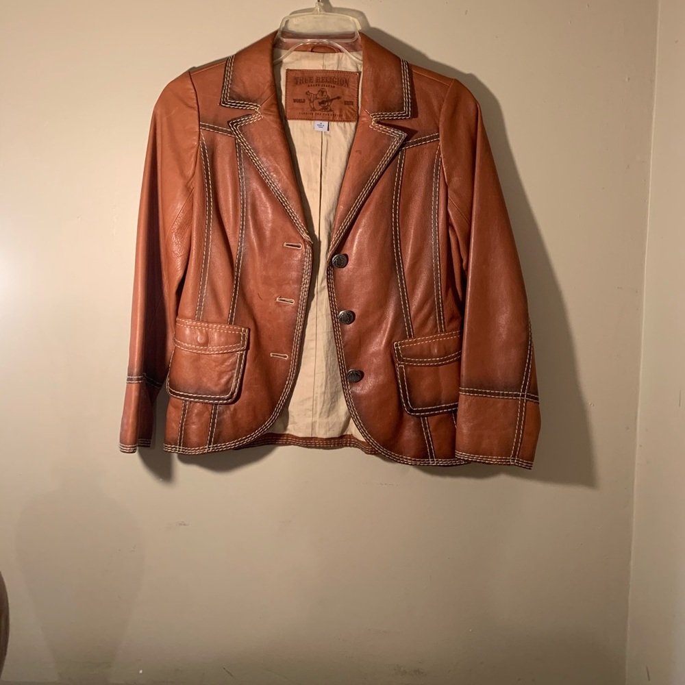 Leather true religion jacket